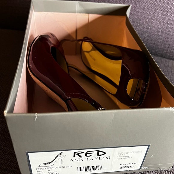Ann Taylor peep toe slingback heels burgundy size 8 - Picture 2 of 7
